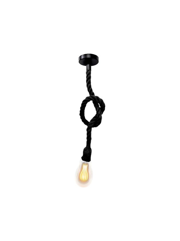 pendente corda 1 lampada preto lili casa e construcao