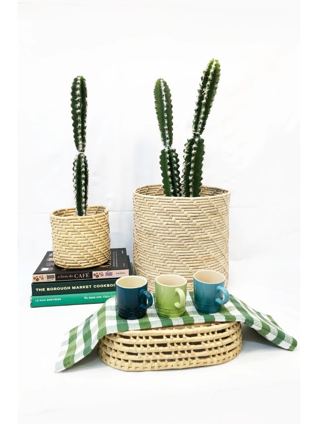 cachepo cesto palha natural cacto verde lili casa e construcao