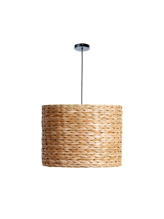 luminaria pendente palha cilindro taboa 45cm fibra natural boho lili casa e construcao