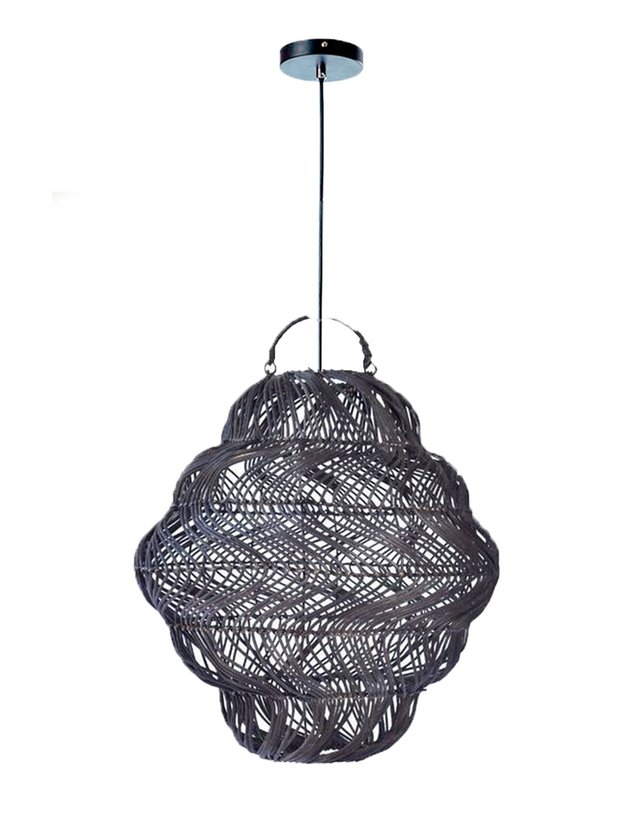 luminaria pendente rattan moon 50cm media black fibra natural lili casa e construcao