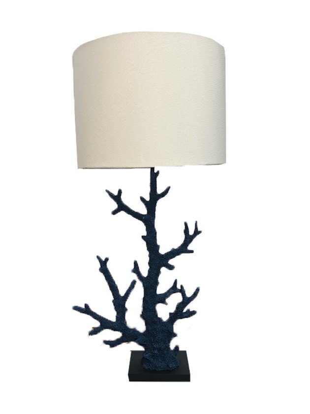 abajur de mesa coral azul cupula linho alto galapagos lili casa e construcao