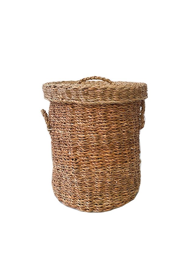 cesto cachepo palha natural cru grande com alca com tampa lili casa