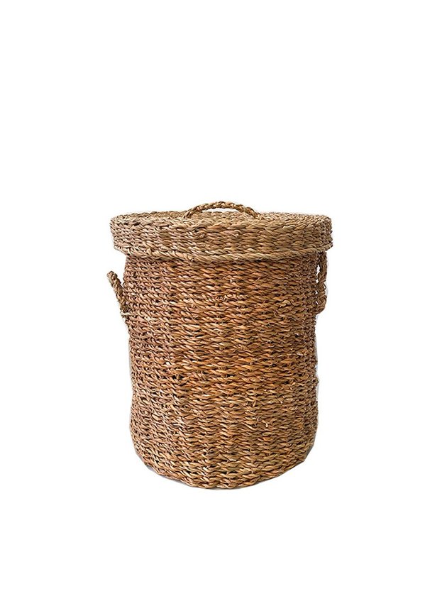 cesto cachepo palha natural cru medio com alca com tampa lili casa