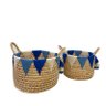 cesto de palha cachepo com alca 2pecas azul carnauba lili casa e construcao