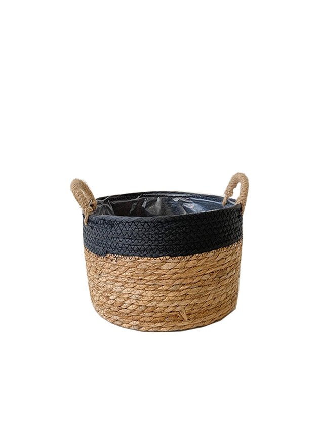 cesto cachepo palha natural preto com alca cru m lili casa