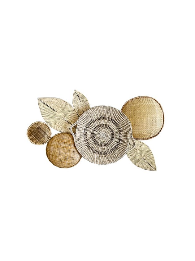 composicao de parede palha flor de cestaria lili casa home decor