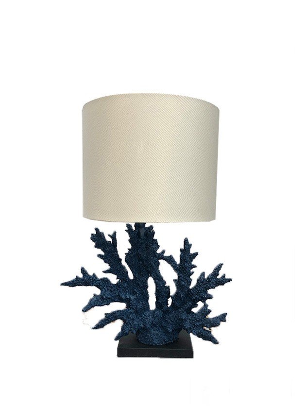 abajur de mesa coral azul mediterraneo noronha cupula linho medio lili casa home decor