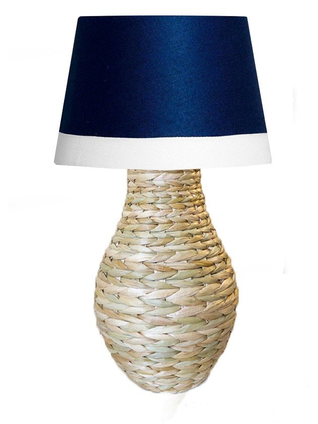 abajur de mesa palha taboa cupula azul linho grande lili casa home decor