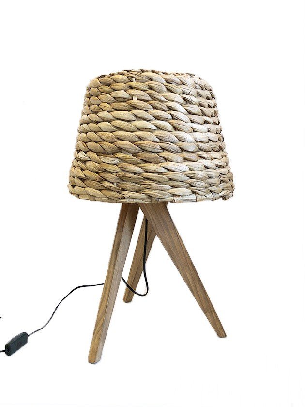 abajur de mesa bambu palha natural lumi cupula grande lili casa home decor