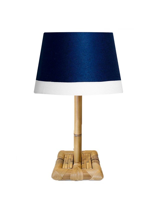 abajur de mesa bambu palha natural cupula azul linho grande lili casa home decor