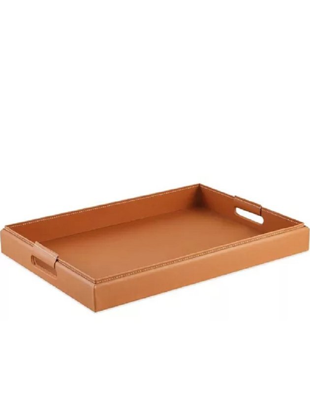 centro de mesa bandeja couro sintetico pu marrom lili casa home decor