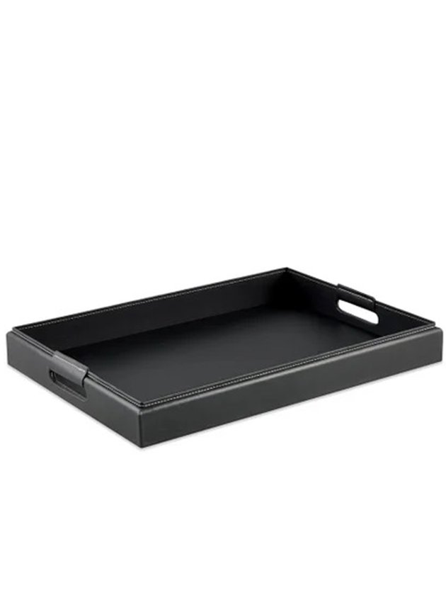 centro de mesa bandeja couro sintetico pu preto lili casa home decor