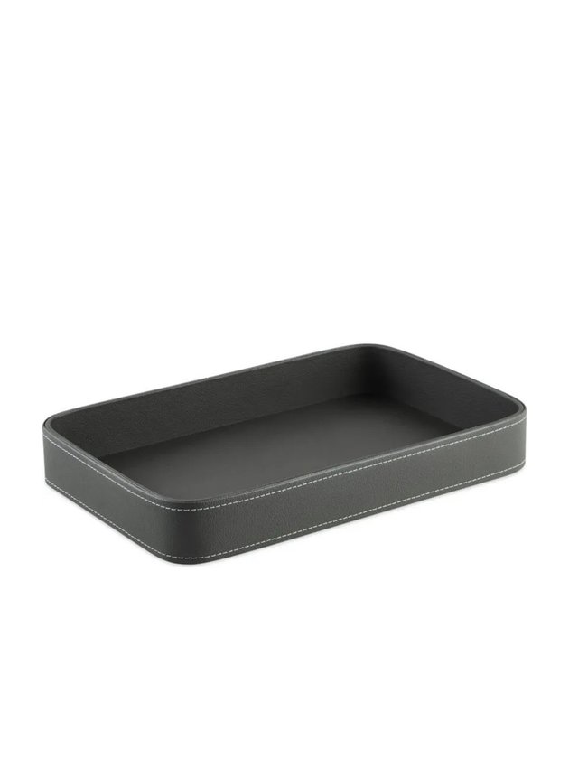 centro de mesa bandeja couro sintetico pu pequena cinza lili casa home decor