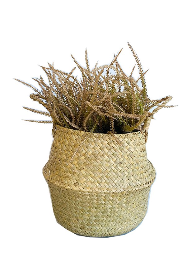 kit arranjo cesto de palha ramalhete verde lili casa