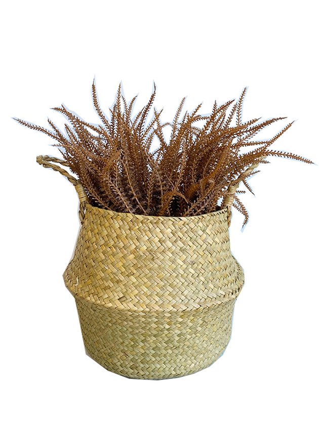 kit arranjo cesto de palha ramalhete marrom lili casa