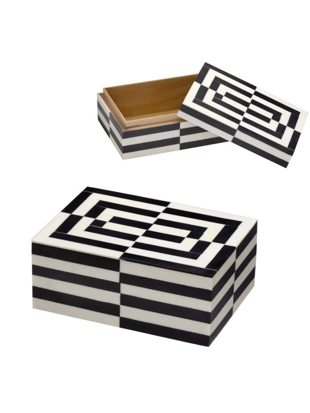 caixa resina madeira preto branco decorativa lili home decor