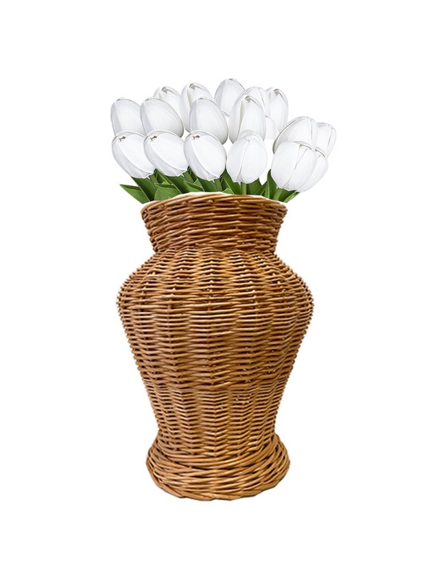arranjo tulipa branoca vaso de vime lili casa home decor