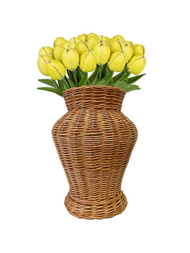arranjo tulipa amarelo vaso de vime lili casa home decor