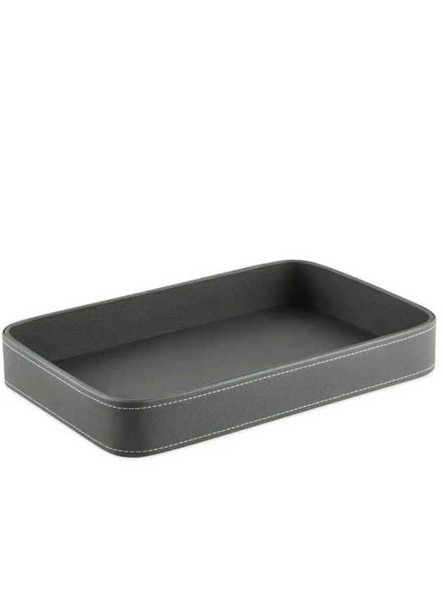 centro de mesa bandeja couro sintetico pu cinza lili casa home decor