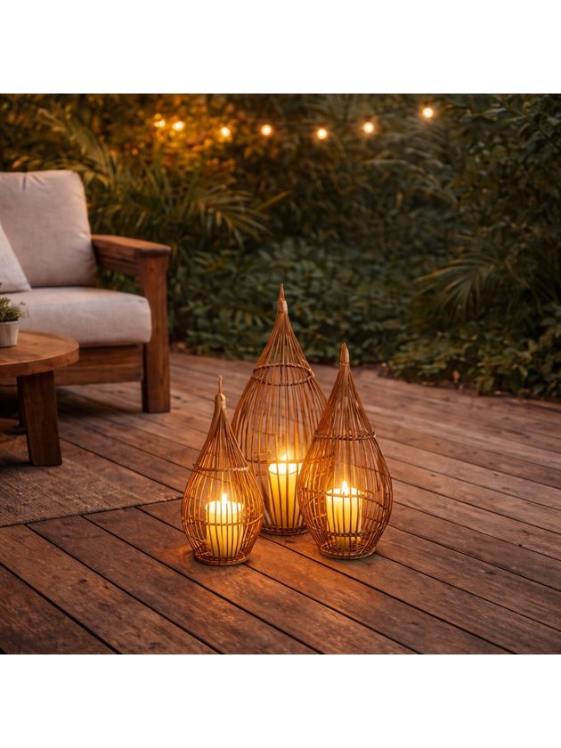 ラビ Lanterna de Chão Fibra Natural Vime M Vela Lili Casa 66cm Único